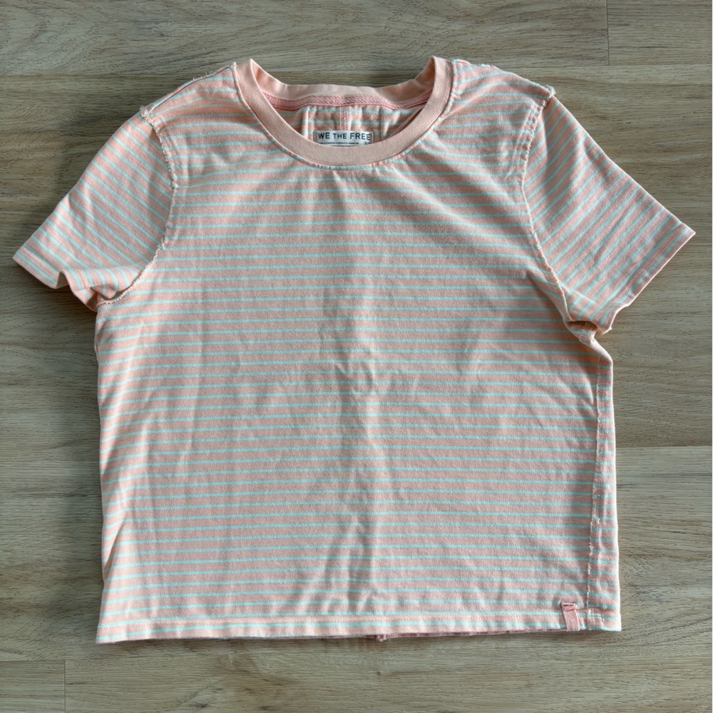 Free People We The Free Striped Tee | Pink & Mint | Size Small
